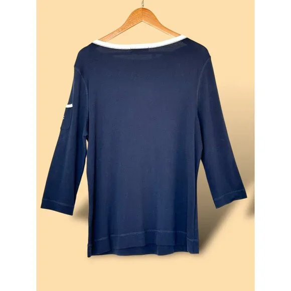 NEW Lauren Ralph Lauren Classics Navy Blue Boatneck Top Woman's Size 2X Nautical - Picture 2 of 10
